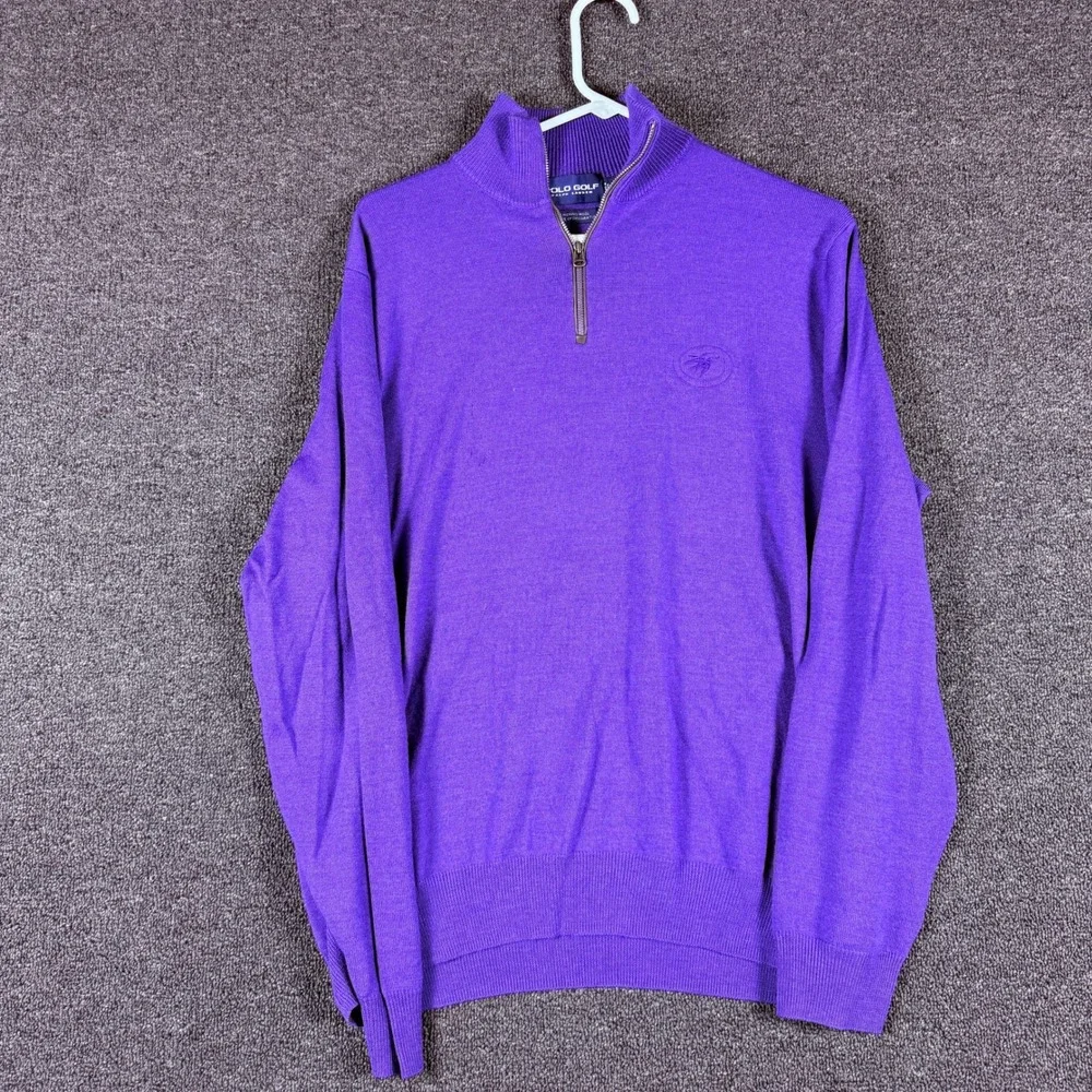Polo Golf Ralph Lauren Purple 100% Merino Wool Quarter Zip Sweater Mens Large